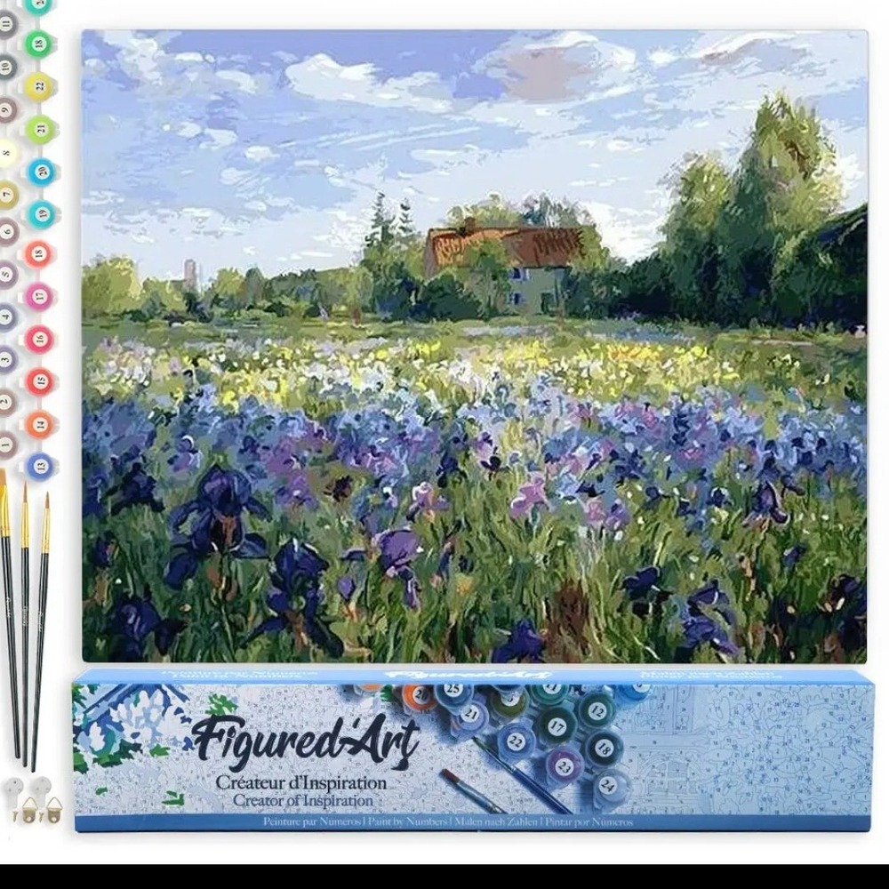 Figured'Art Paint by Numbers Kit Purple Irises Landscape 16x20 NEW